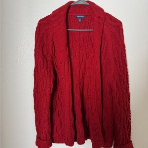 Lands' End Rich Red Cable Knit Cardigan